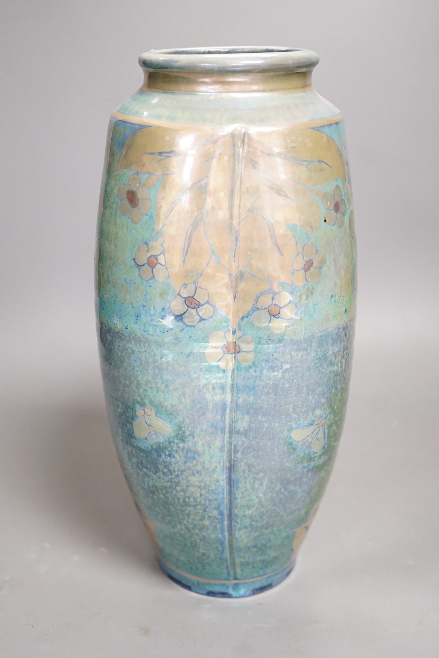 A JCJ (Jonathan Chiswell Jones) lustre pottery vase, decorated with dragonflies Height 29cm